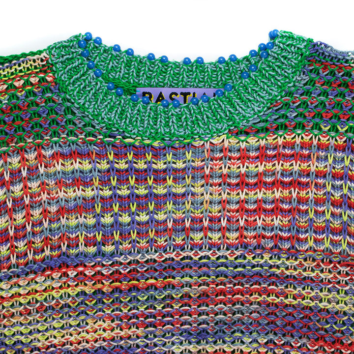 Shrunken Space-Dye Sweater Top With Beaded Neckline