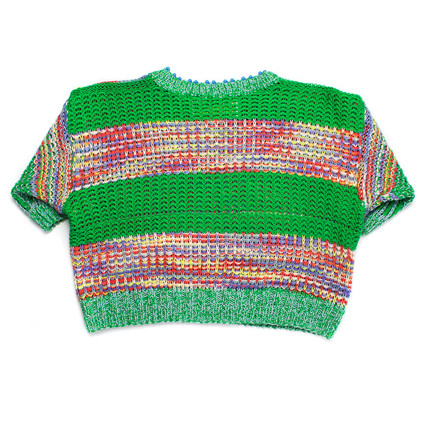 Shrunken Space-Dye Sweater Top With Beaded Neckline