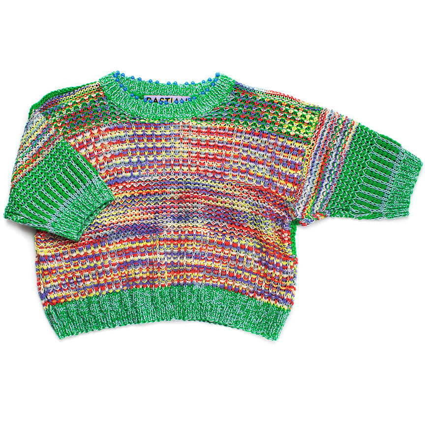 Shrunken Space-Dye Sweater Top With Beaded Neckline