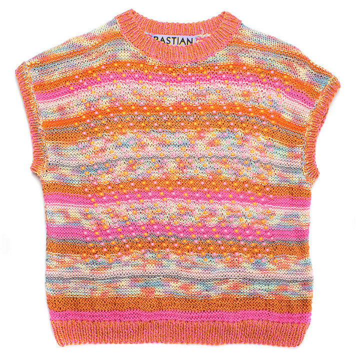Cotton + Linen Crew-Neck Sweater Tank With Plastic Pony Beads