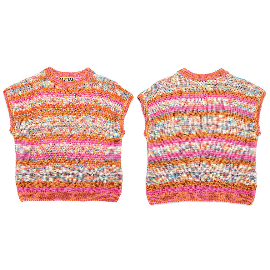 Cotton + Linen Crew-Neck Sweater Tank With Plastic Pony Beads