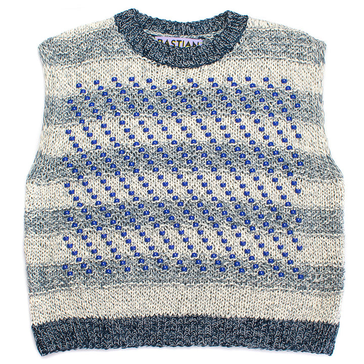 Cotton Crew-Neck Sweater Tank With Plastic Pony Beads