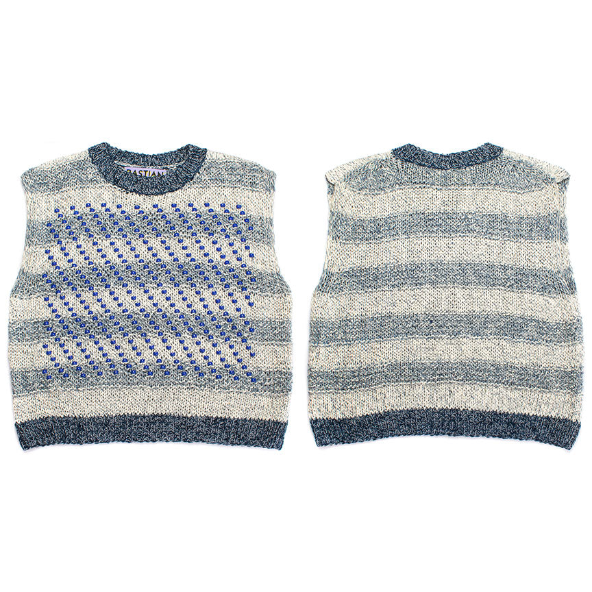 Cotton Crew-Neck Sweater Tank With Plastic Pony Beads