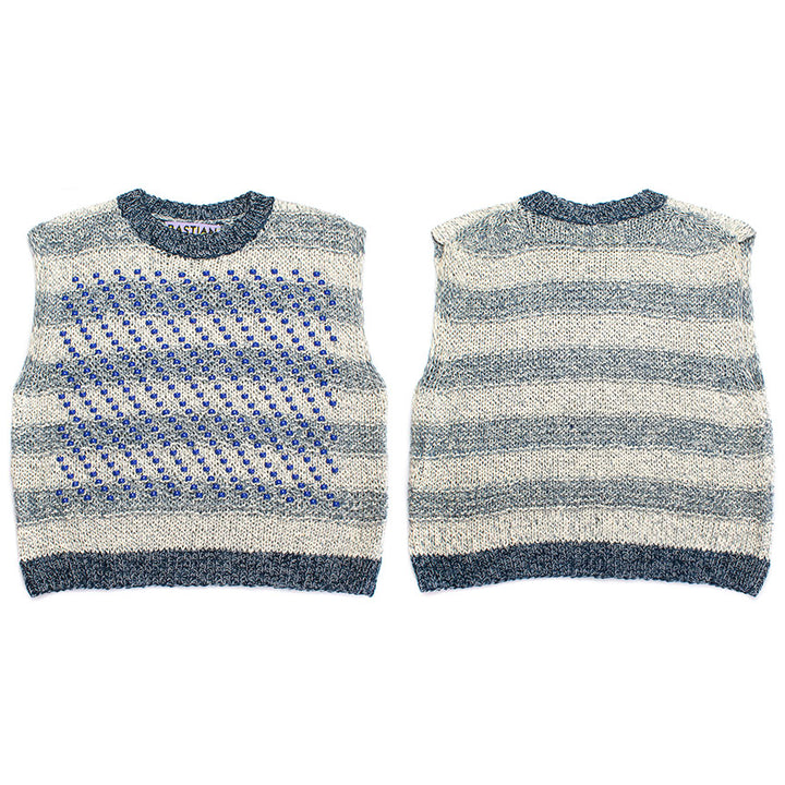 Cotton Crew-Neck Sweater Tank With Plastic Pony Beads