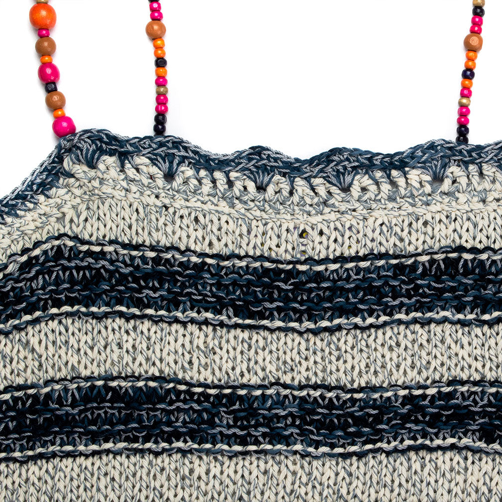 Beaded Spaghetti Strap Knit Tank With Large Wooden Beads