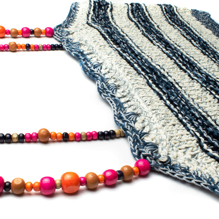 Beaded Spaghetti Strap Knit Tank With Large Wooden Beads