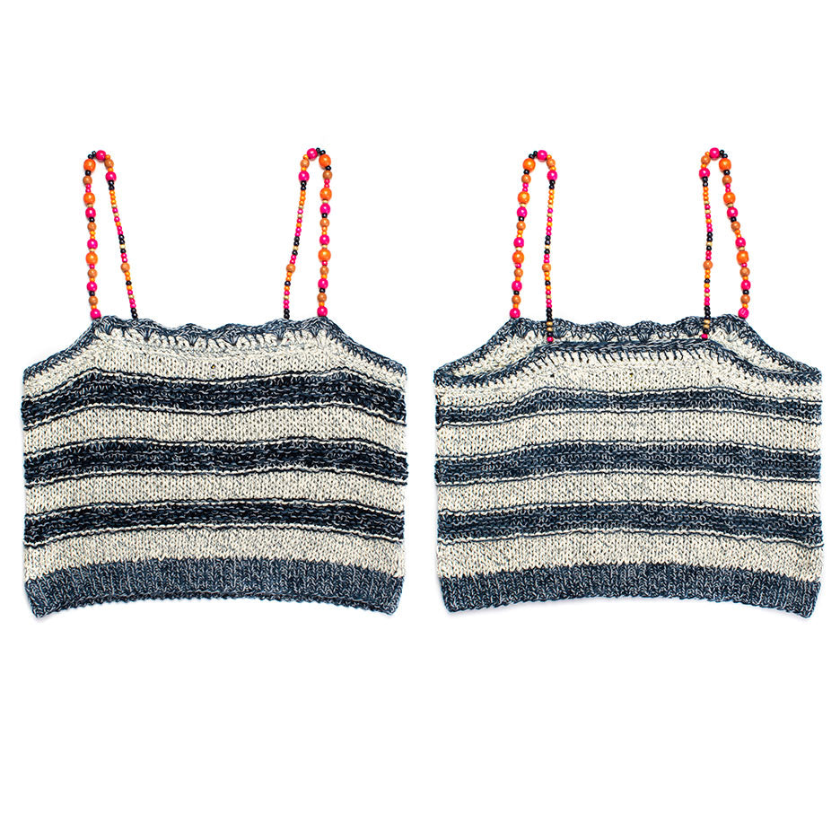 Beaded Spaghetti Strap Knit Tank With Large Wooden Beads