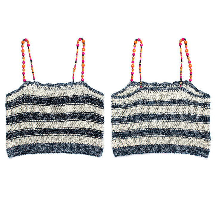 Beaded Spaghetti Strap Knit Tank With Large Wooden Beads
