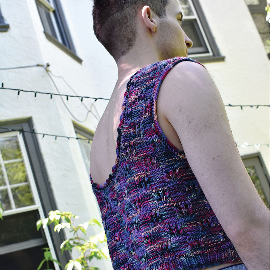 Checkerboard Knit Scoop-Back Sweater Tank