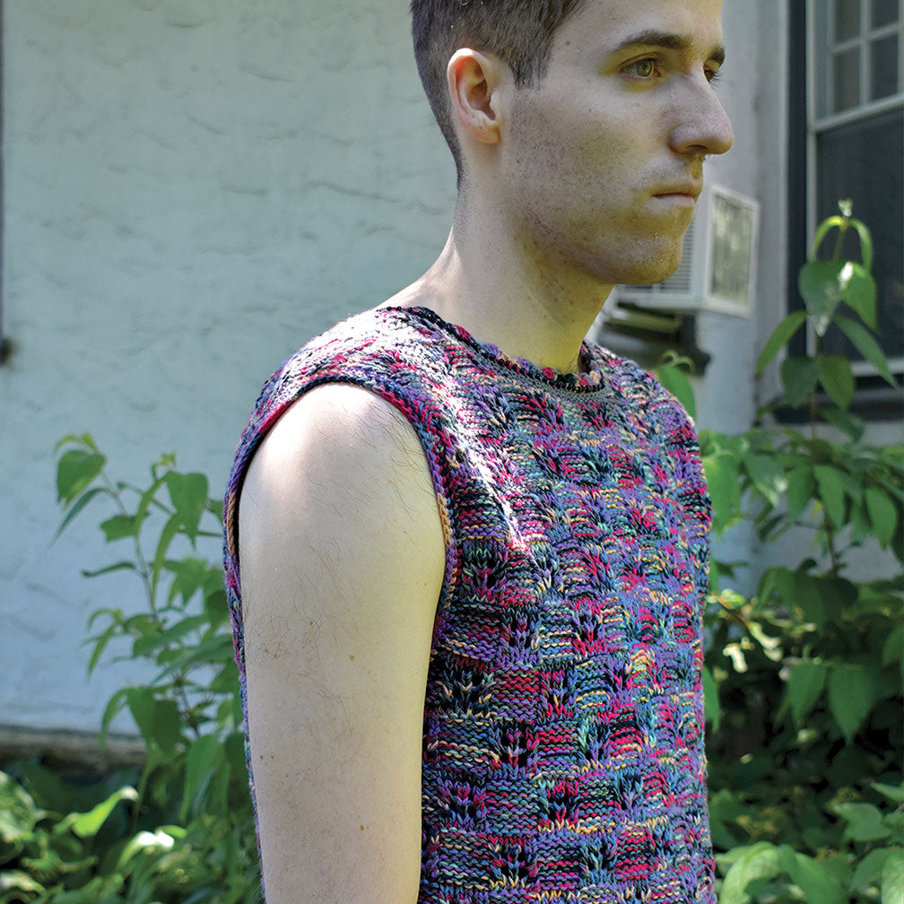 Checkerboard Knit Scoop-Back Sweater Tank