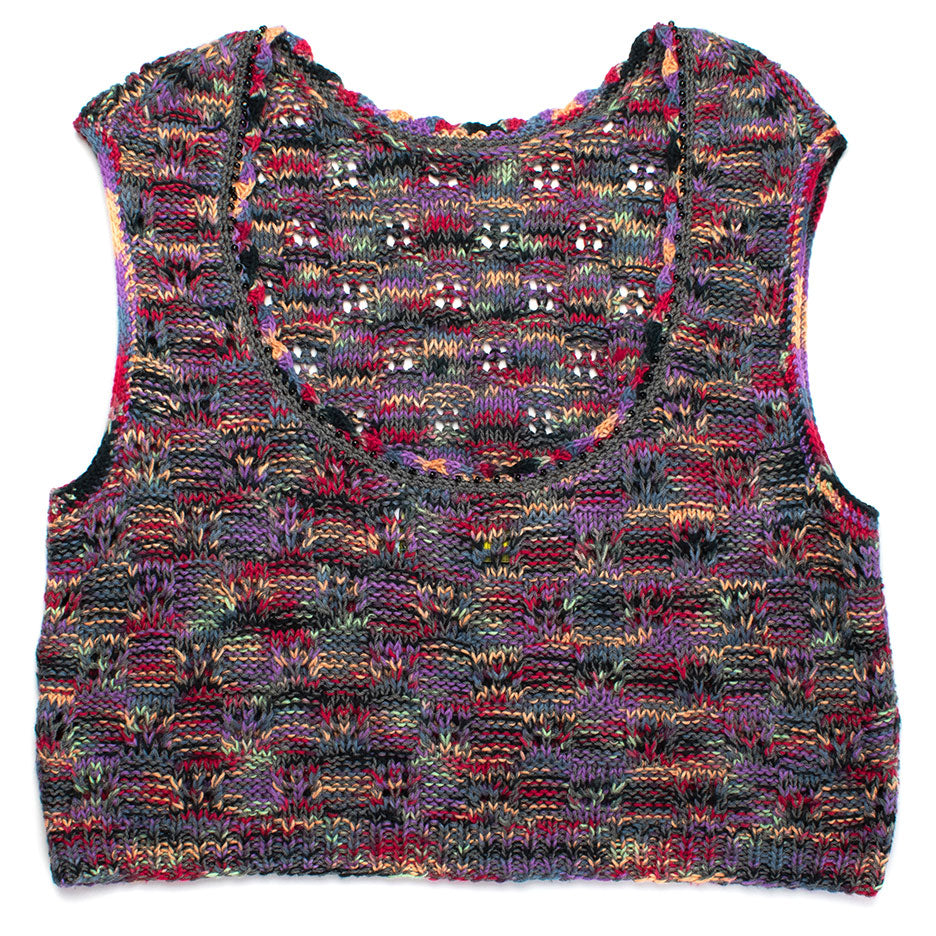 Checkerboard Knit Scoop-Back Sweater Tank