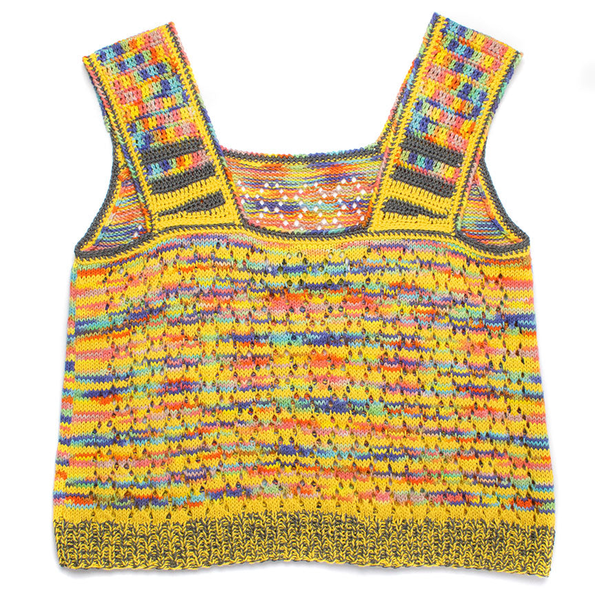 Vibrant Square Strap Sweater Tank with Crochet Details