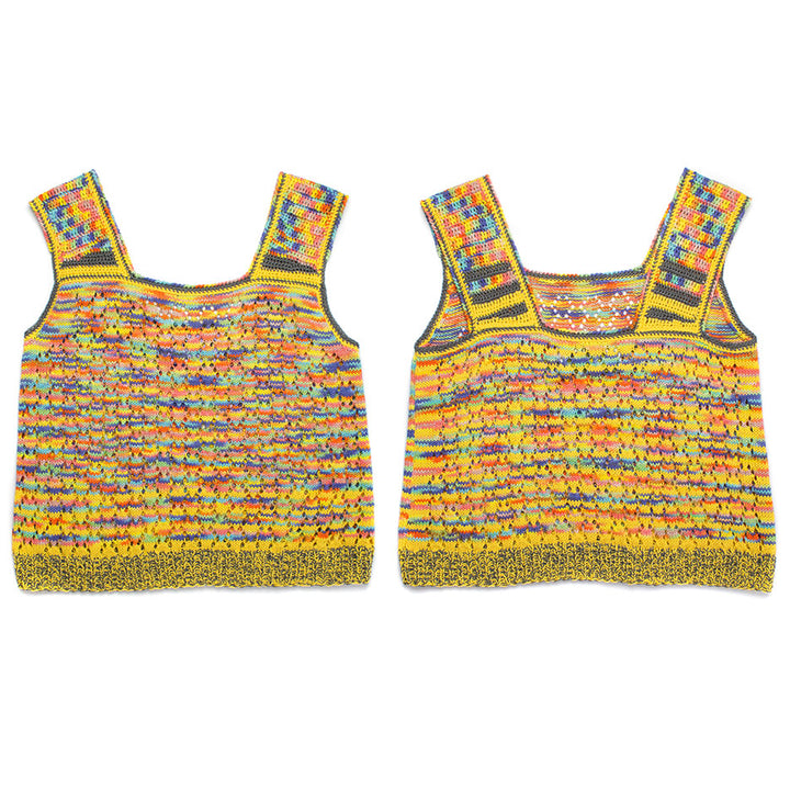 Vibrant Square Strap Sweater Tank with Crochet Details