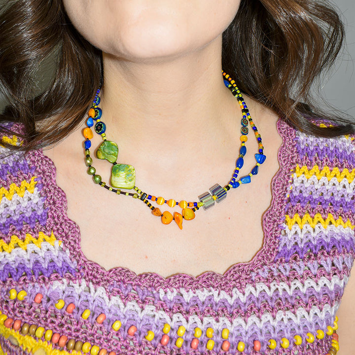 Bias Ombre Crochet Square Tank with Beaded Detail