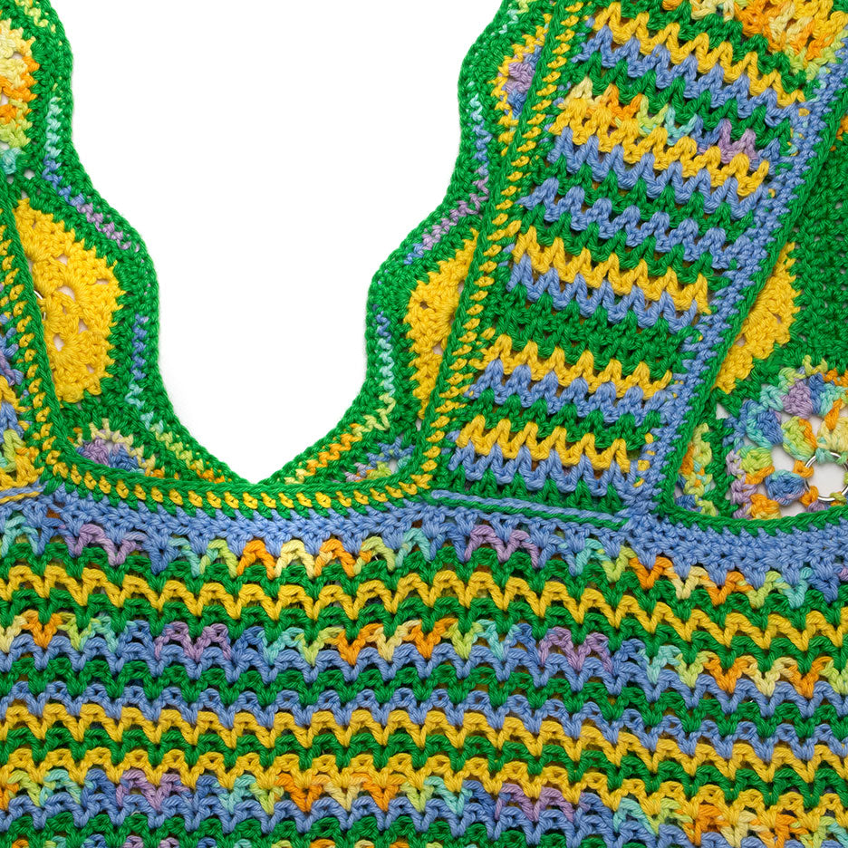 Green Multi-Color Crochet V-Neck Tank