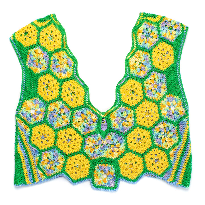 Green Multi-Color Crochet V-Neck Tank