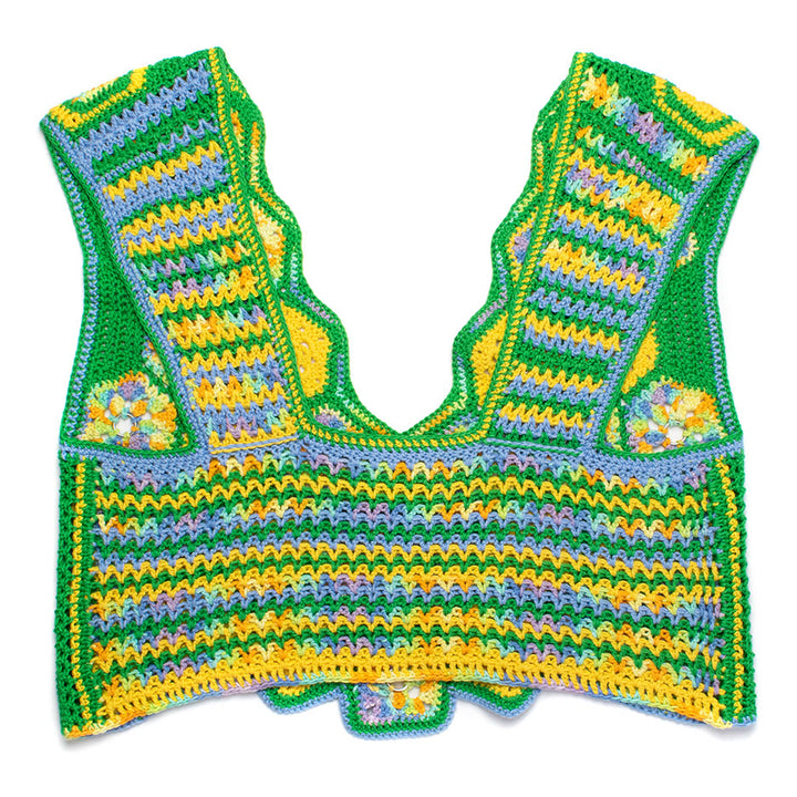Green Multi-Color Crochet V-Neck Tank