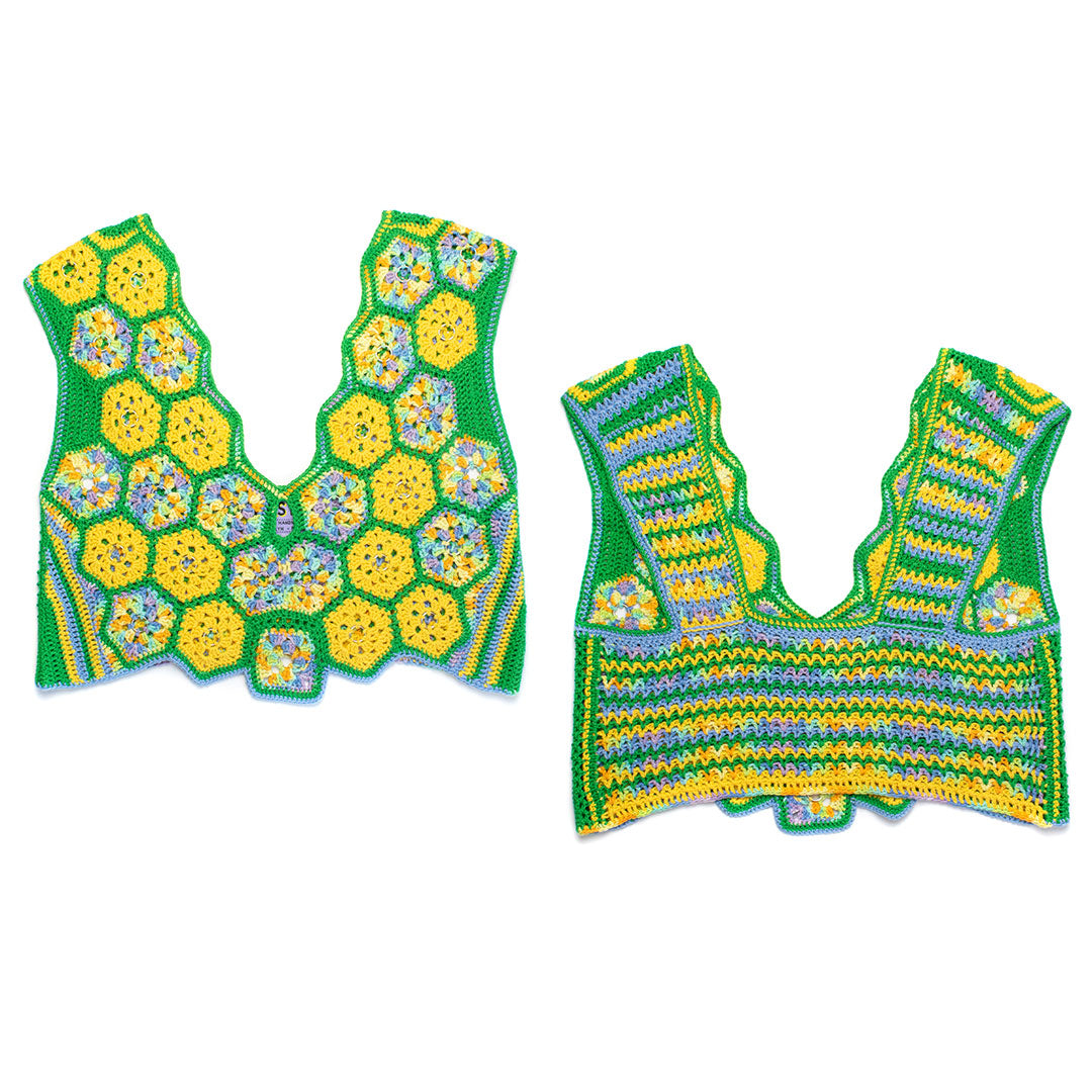 Green Multi-Color Crochet V-Neck Tank