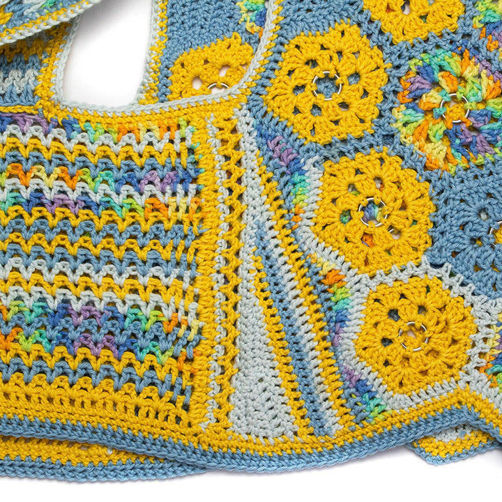 Blue Multi-Color Crochet V-Neck Tank