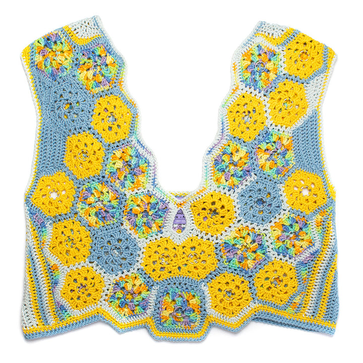 Blue Multi-Color Crochet V-Neck Tank