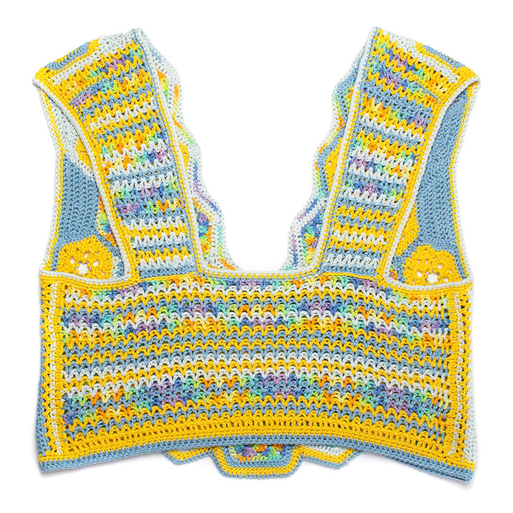 Blue Multi-Color Crochet V-Neck Tank