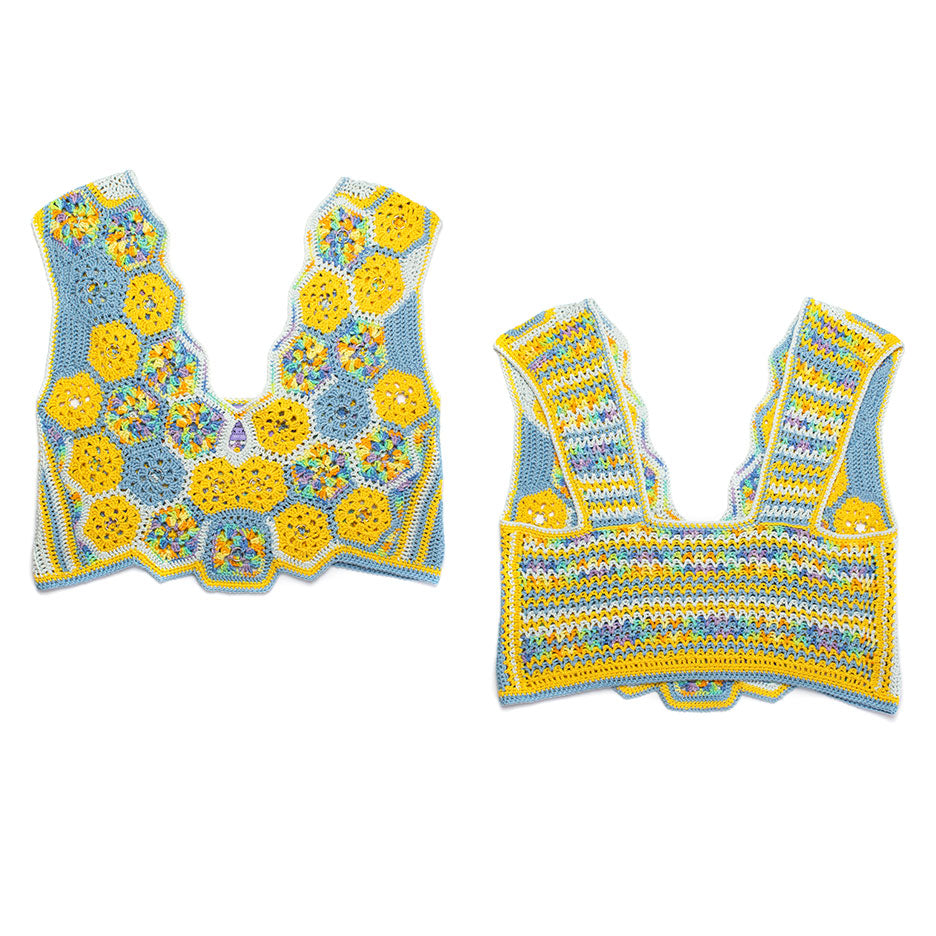 Blue Multi-Color Crochet V-Neck Tank