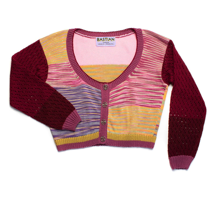 Hand-Dyed Cardigan With Pointelle Sleeves