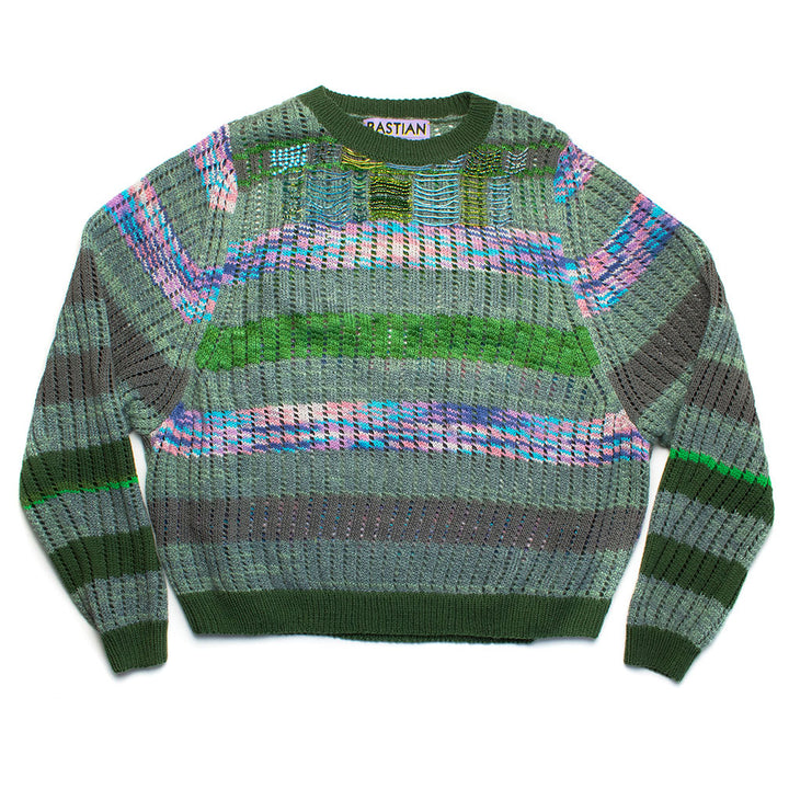 Oversized Beaded Stripe Crew-Neck Sweater