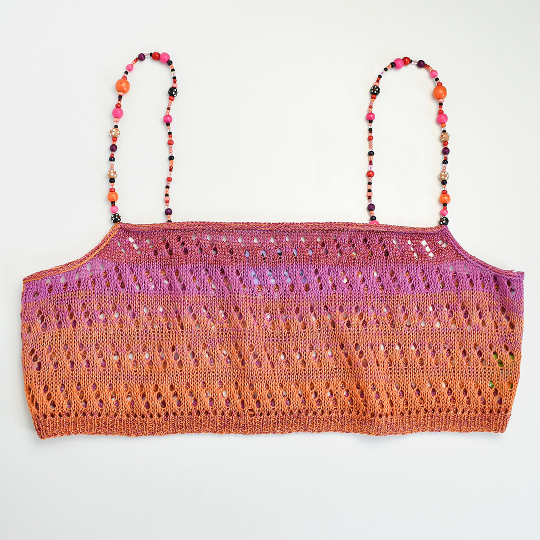 Ombre Linen Tank with Vintage Wooden Beaded Straps