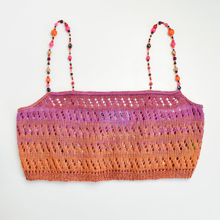 Ombre Linen Tank with Vintage Wooden Beaded Straps