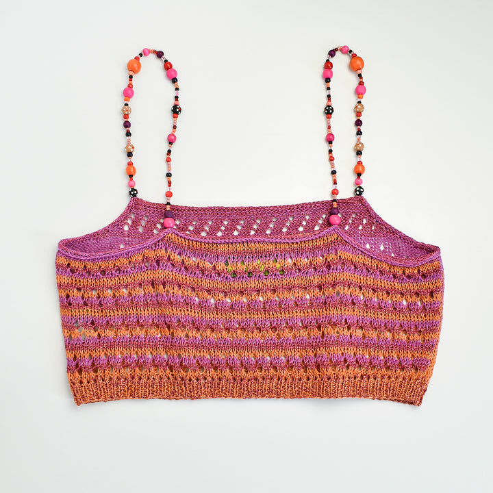 Ombre Linen Tank with Vintage Wooden Beaded Straps