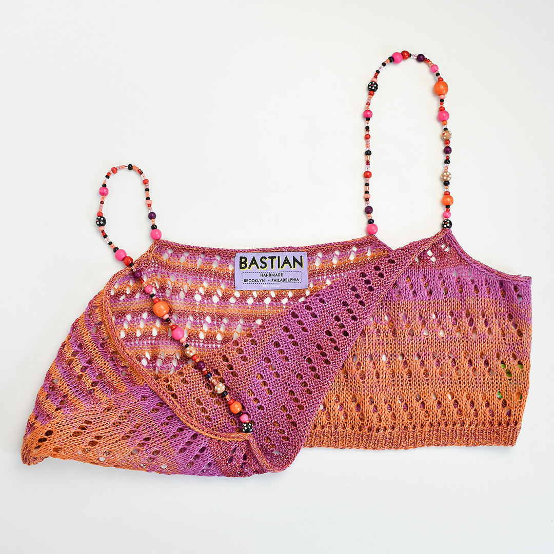 Ombre Linen Tank with Vintage Wooden Beaded Straps