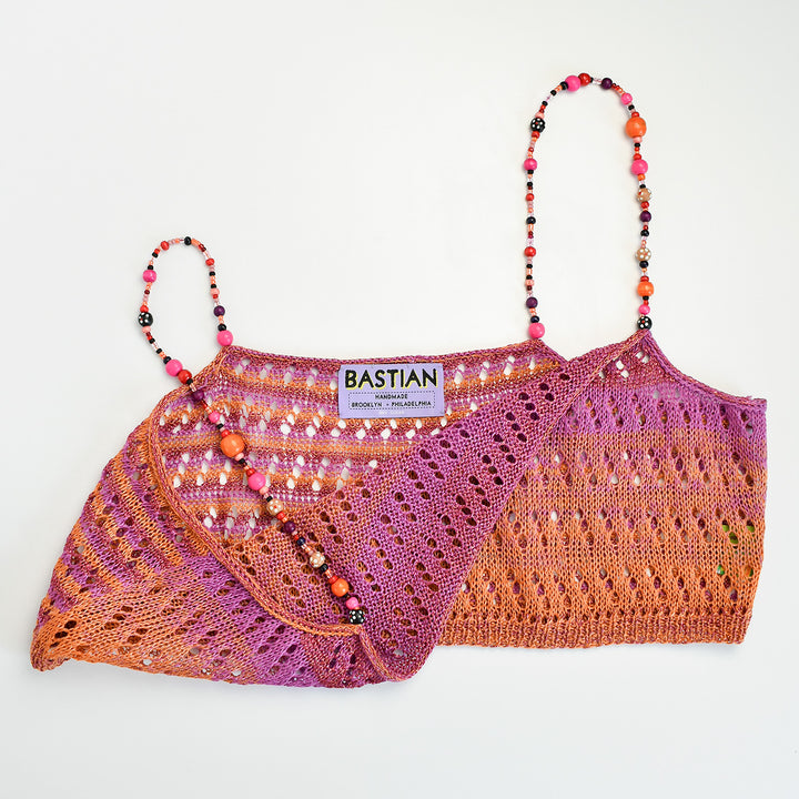 Ombre Linen Tank with Vintage Wooden Beaded Straps