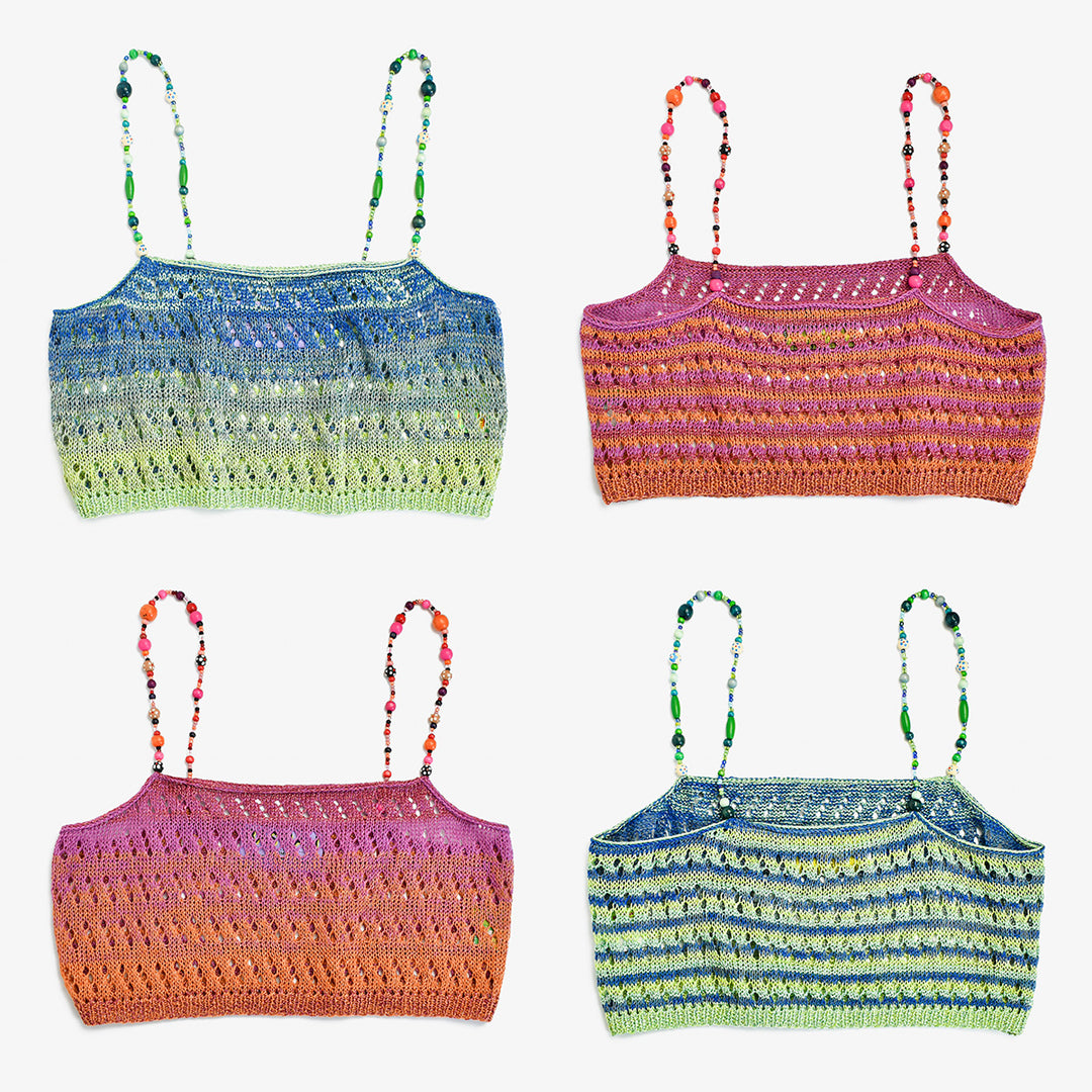 Ombre Linen Tank with Vintage Wooden Beaded Straps