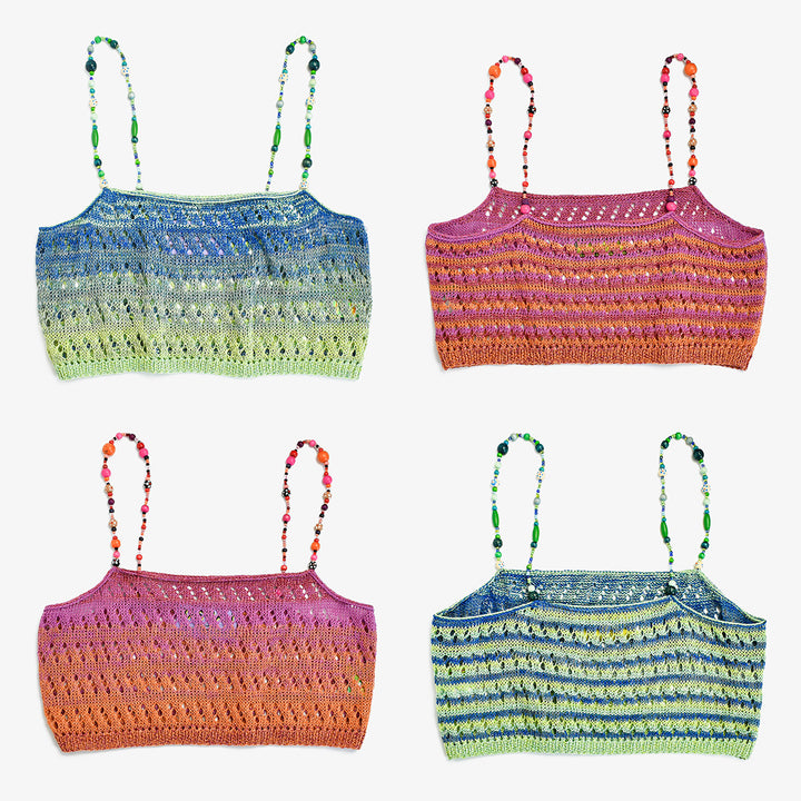 Ombre Linen Tank with Vintage Wooden Beaded Straps