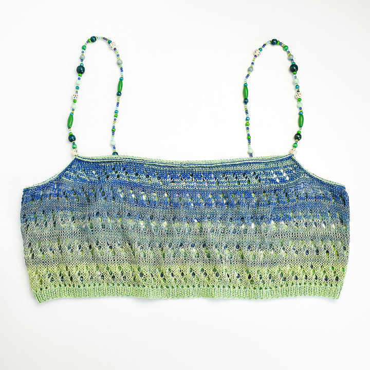 Ombre Linen Tank with Vintage Wooden Beaded Straps