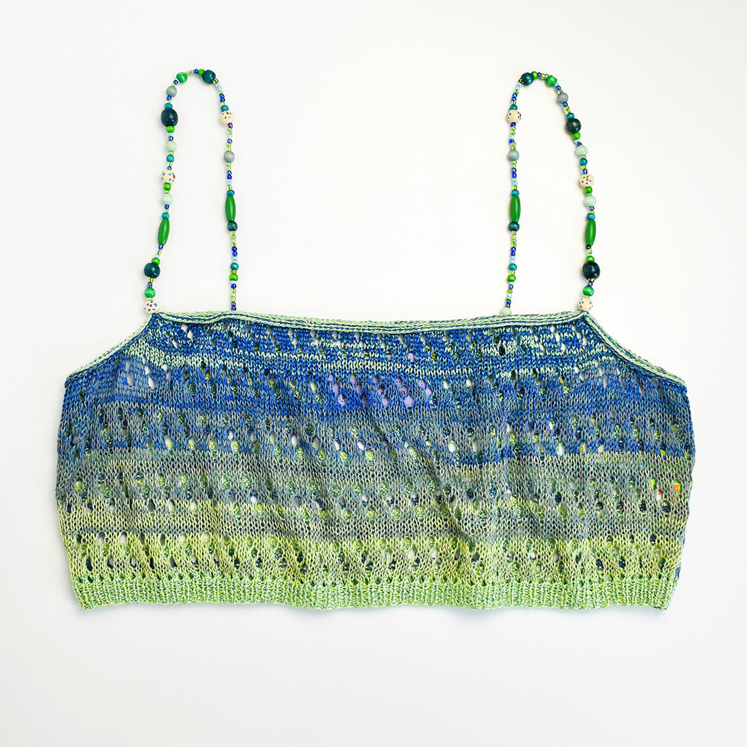 Ombre Linen Tank with Vintage Wooden Beaded Straps