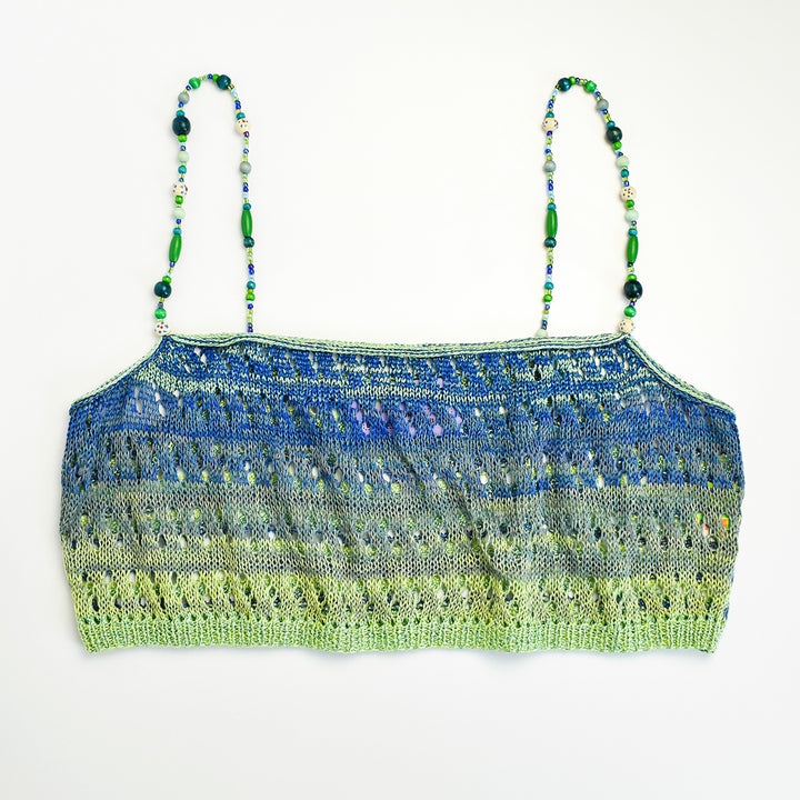 Ombre Linen Tank with Vintage Wooden Beaded Straps