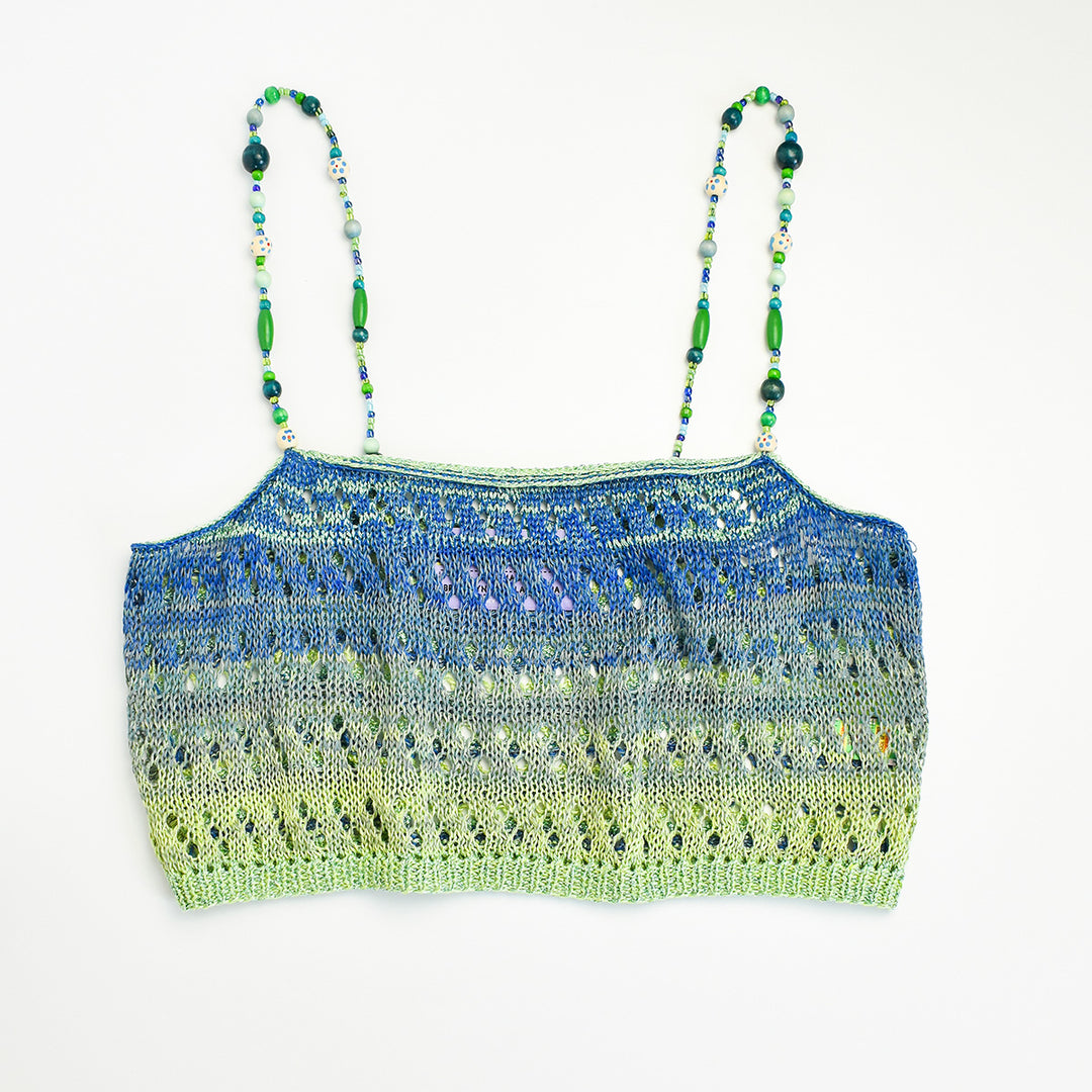 Ombre Linen Tank with Vintage Wooden Beaded Straps