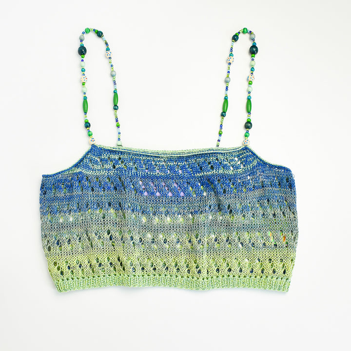 Ombre Linen Tank with Vintage Wooden Beaded Straps