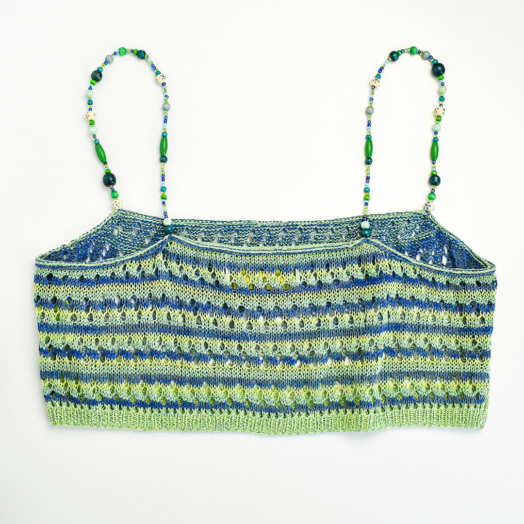 Ombre Linen Tank with Vintage Wooden Beaded Straps