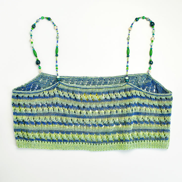 Ombre Linen Tank with Vintage Wooden Beaded Straps