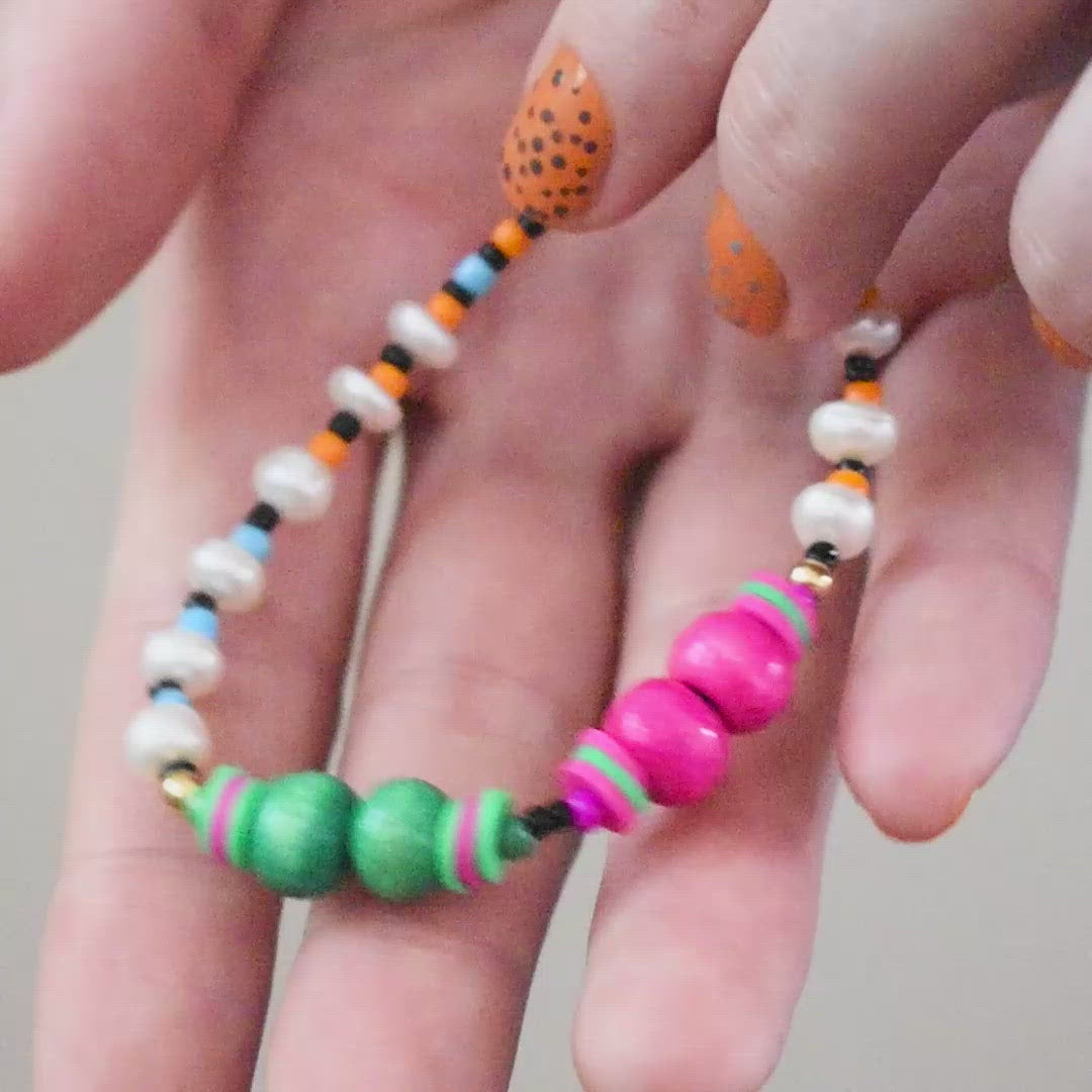 Warren Freshwater Pearl and Wood Bracelet in Multi