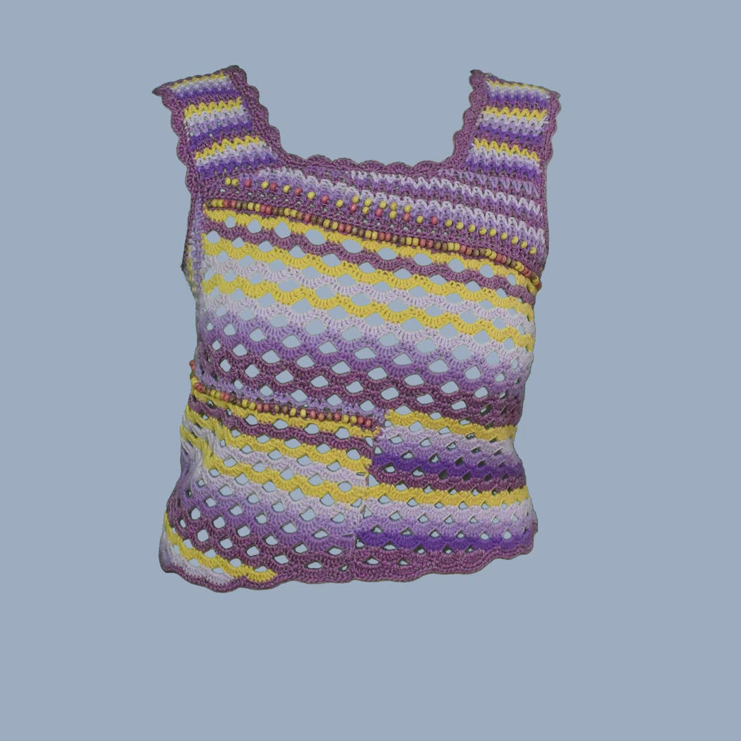 Bias Ombre Crochet Square Tank with Beaded Detail