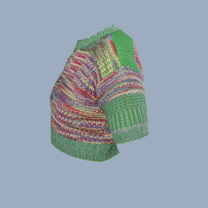 Shrunken Space-Dye Sweater Top With Beaded Neckline