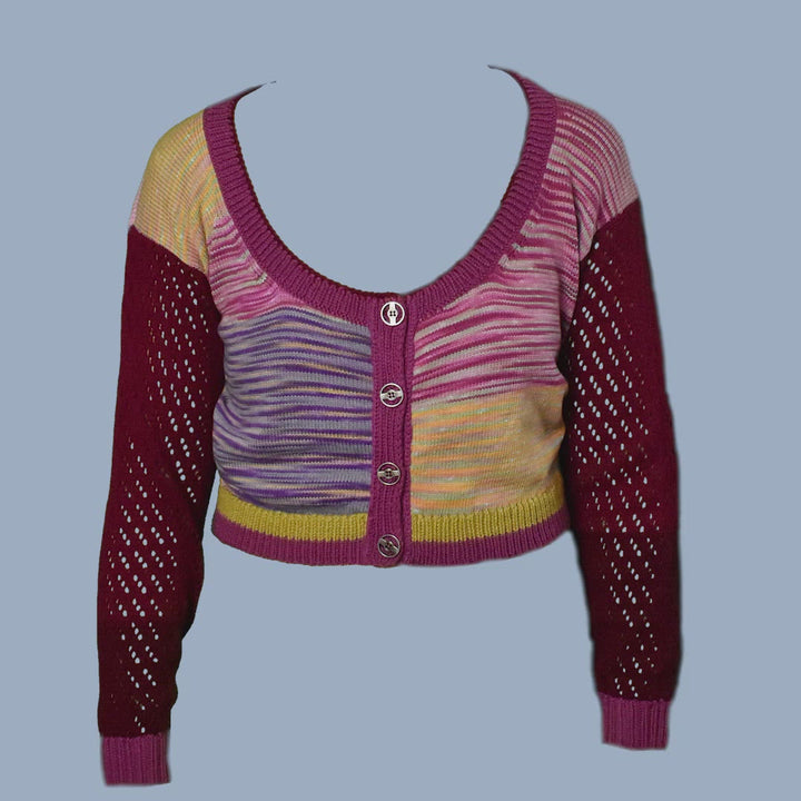 Hand-Dyed Cardigan With Pointelle Sleeves