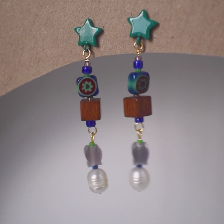 Darcy Freshwater Pearl and Wood Dangle Earrings