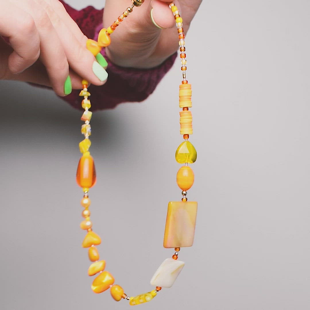 Ace Mother of Pearl And Millefiori Necklace in Apricot