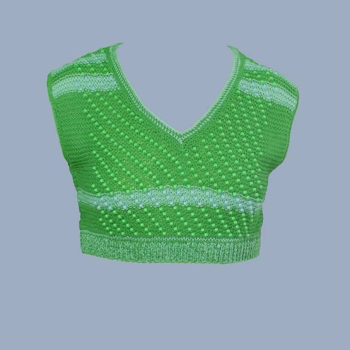 Green Cropped V-Neck Knit Tank With Plastic Pony Beads